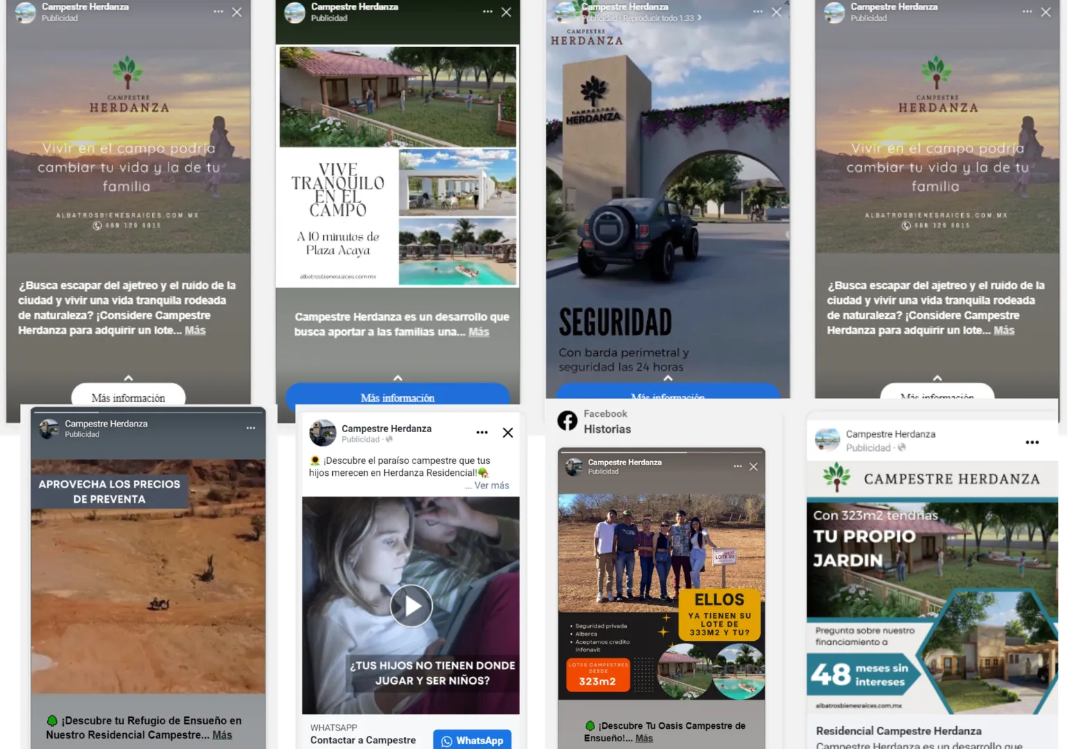 Anuncios reales en Facebook e Instagram — Campestre Herdanza · Fases 1 y 2